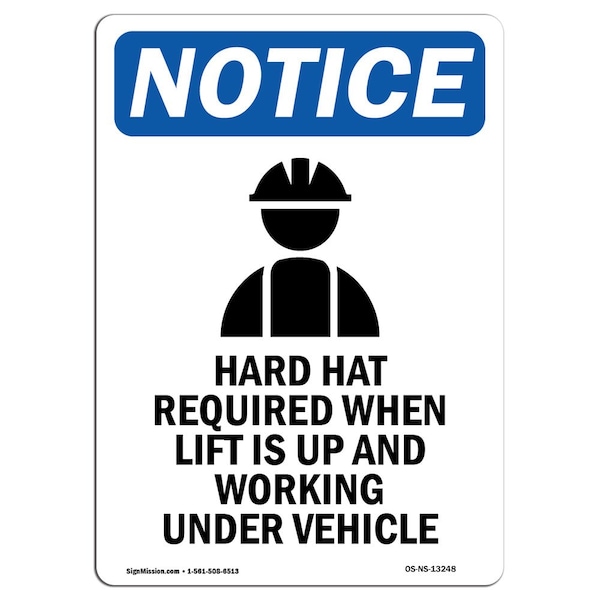 OSHA, Hard Hat Required, 24in X 18in Rigid Plastic, 18" W, 24" H, Portrait, OS-NS-P-1824-V-13248